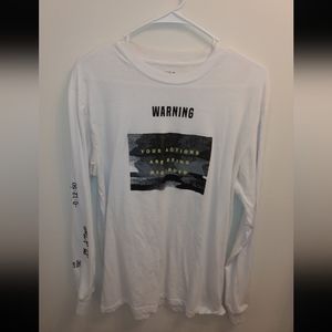 Forever 21 Men's White Long Sleeve Shirt Your Actions are Being Recorded
